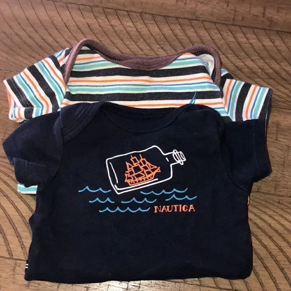 2 Nautica Onesies for your Wee One Snap 🫰 Bottoms Easy In and Out 0 to 3 Months